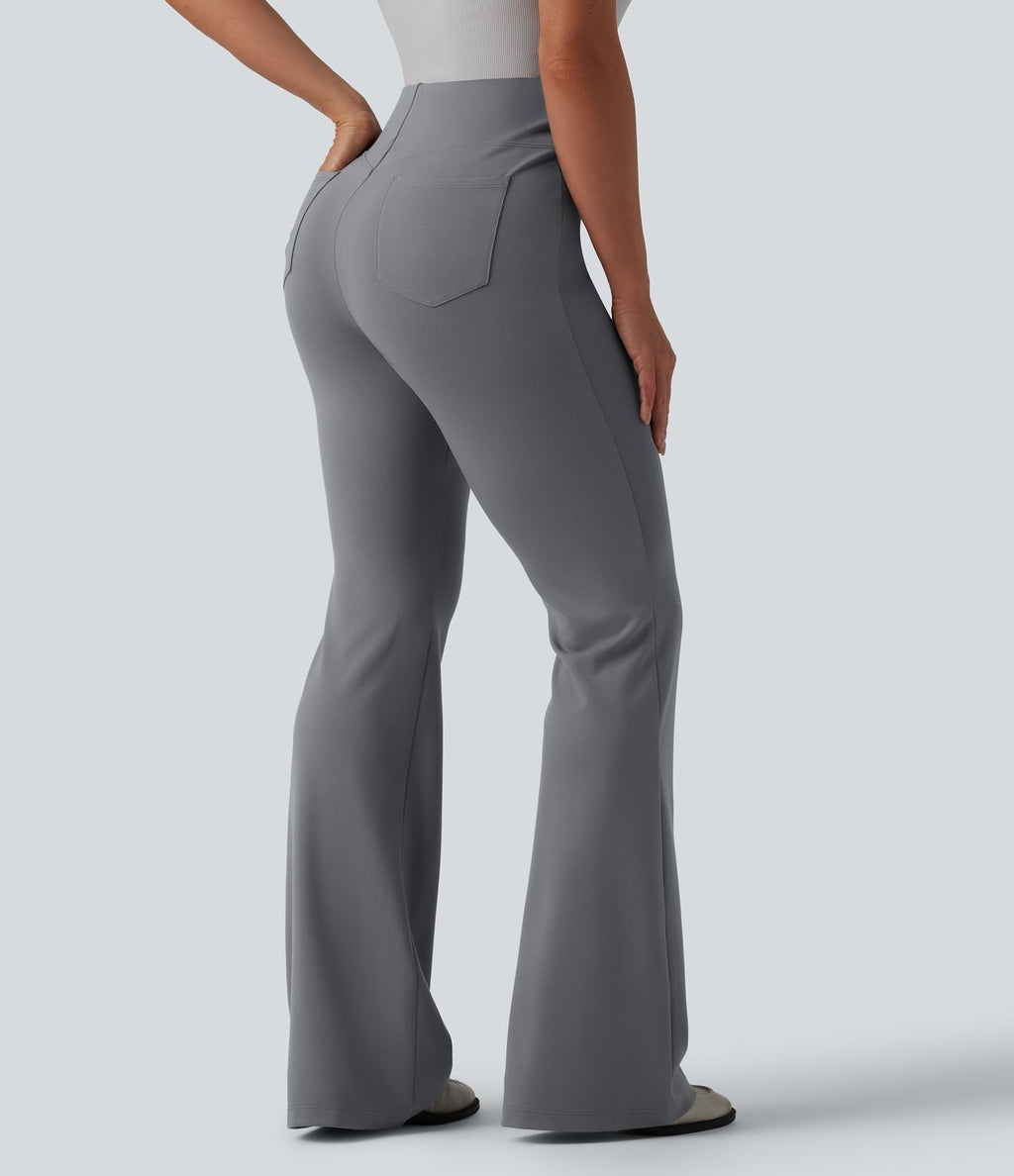 Pantalon évasé décontracté taille haute gainant en V avec poches
