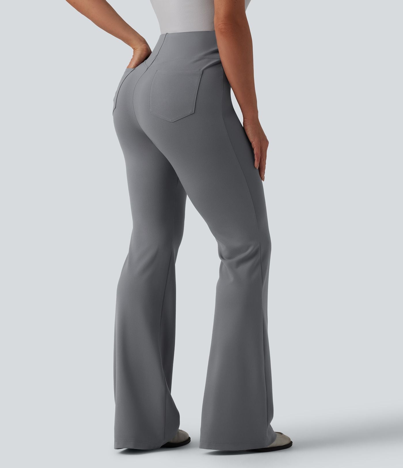 Pantalon évasé décontracté taille haute gainant en V avec poches