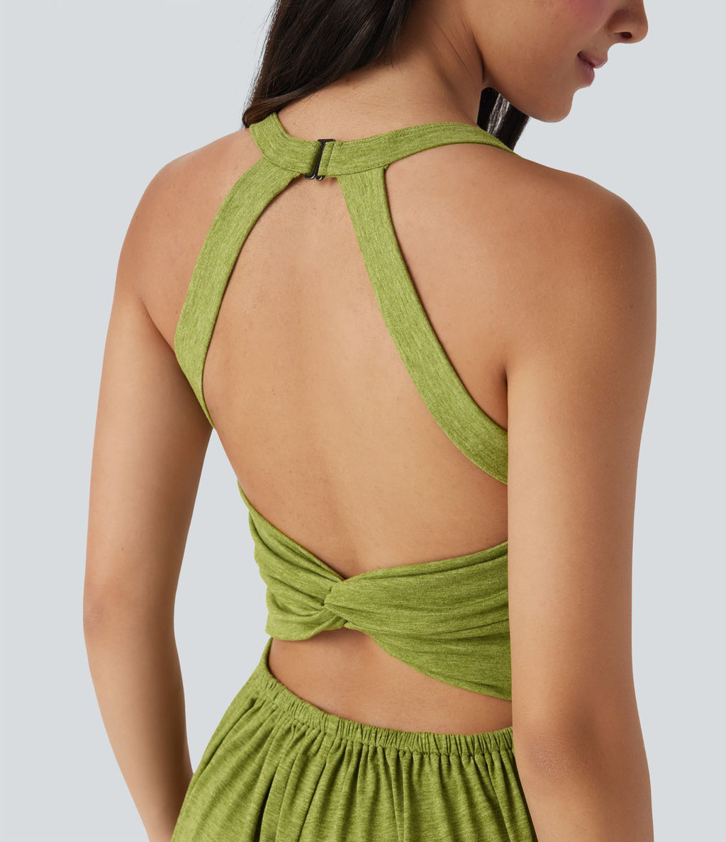 Combinaison sarouel décontractée dos nu torsadé avec brassière intégrée et poches - Édition Easy Peasy