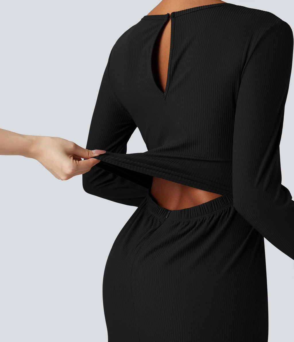 Combinaison côtelée corset col rond manches longues avec poches - Édition Easy Peasy