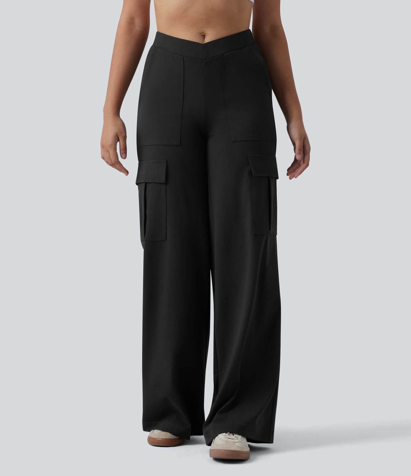 Pantalon cargo DayStretch casual large taille haute en V avec poches