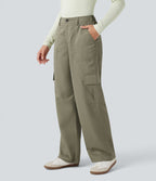 Pantalon coupe droite taille mi-haute avec poches