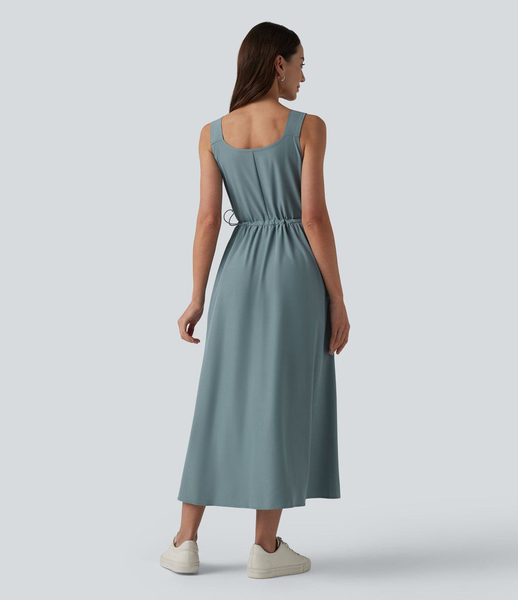 Robe casual midi sans manches à col en V avec poches