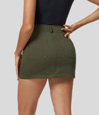 Jupe Cargo en Coton Casual Mini Droite à Taille Haute avec Multiples Poches