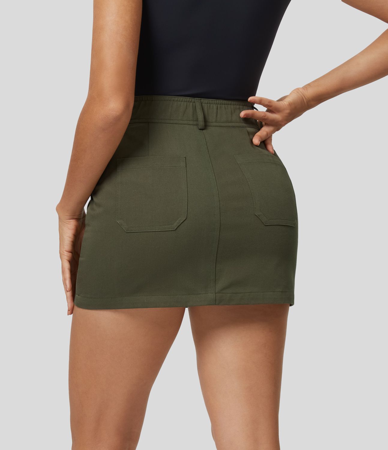 Jupe Cargo en Coton Casual Mini Droite à Taille Haute avec Multiples Poches