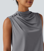 Haut tailleur sans manches à col cheminée et dos à découpe goutte d'eau à effet frais InstantCool, protection solaire UPF50+