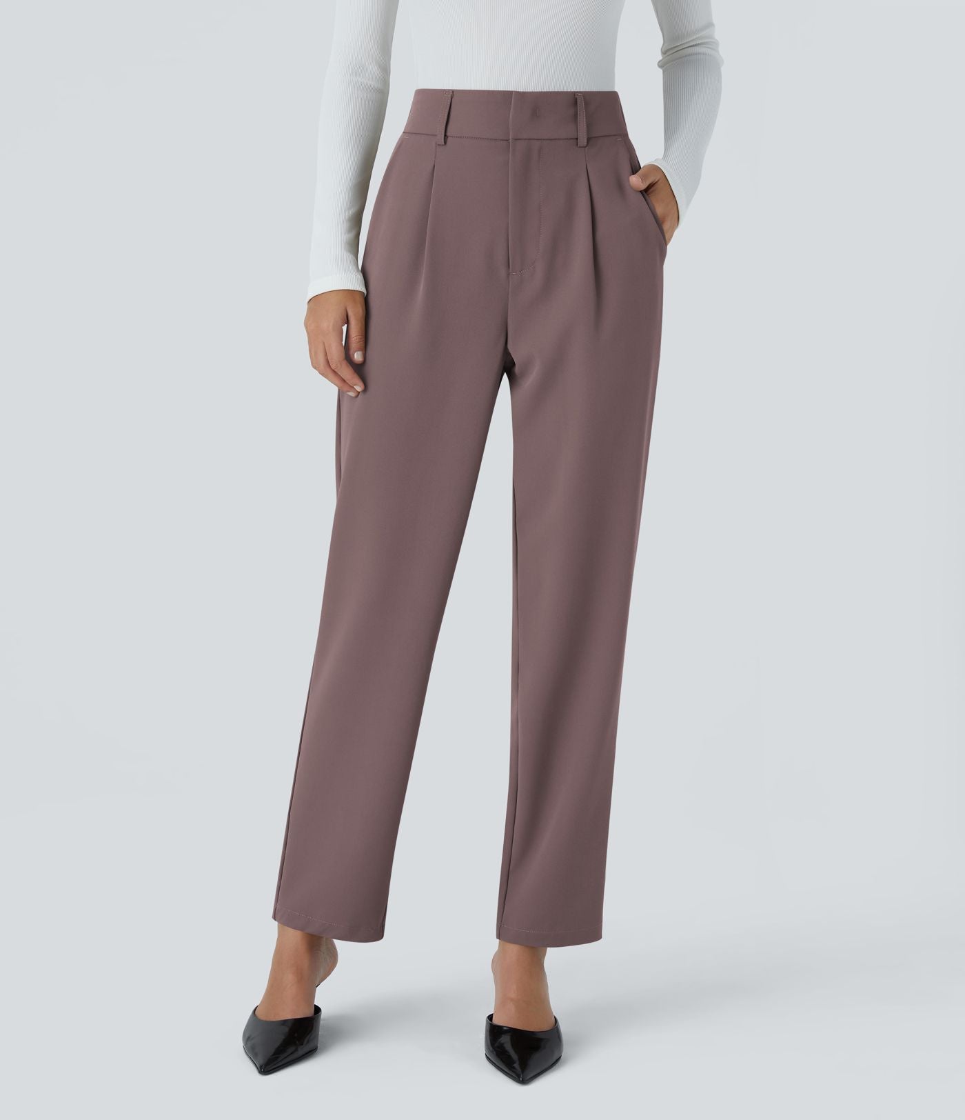 Pantalon tailleur Halara Flex™ fuselé uni, taille haute, avec poches