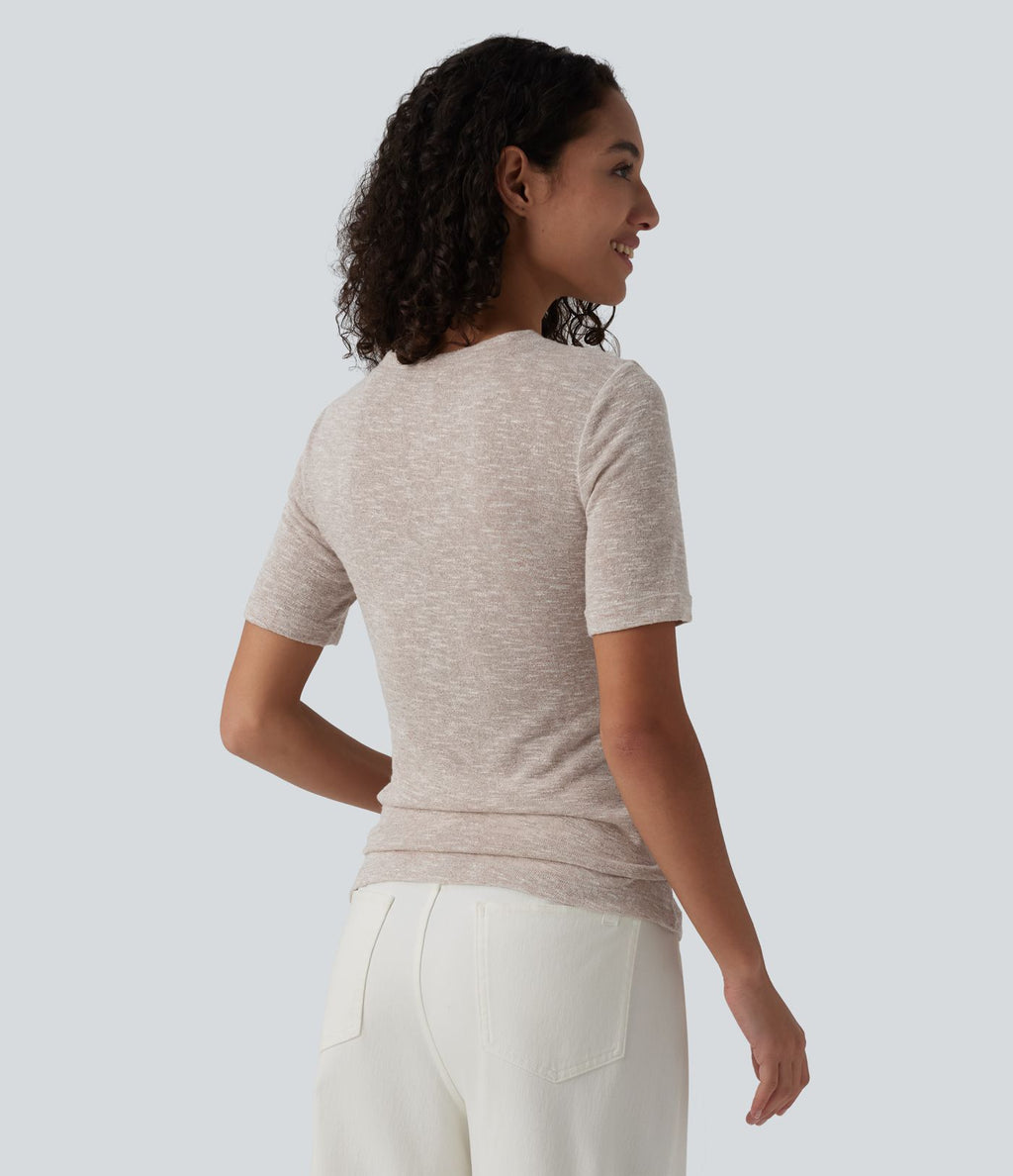 T-shirt décontracté semi-transparent chiné col rond manches courtes