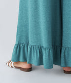 Pantalon Casual à Taille Haute avec Cordon De Serrage Poches Latérales et Volants Jambes Amples