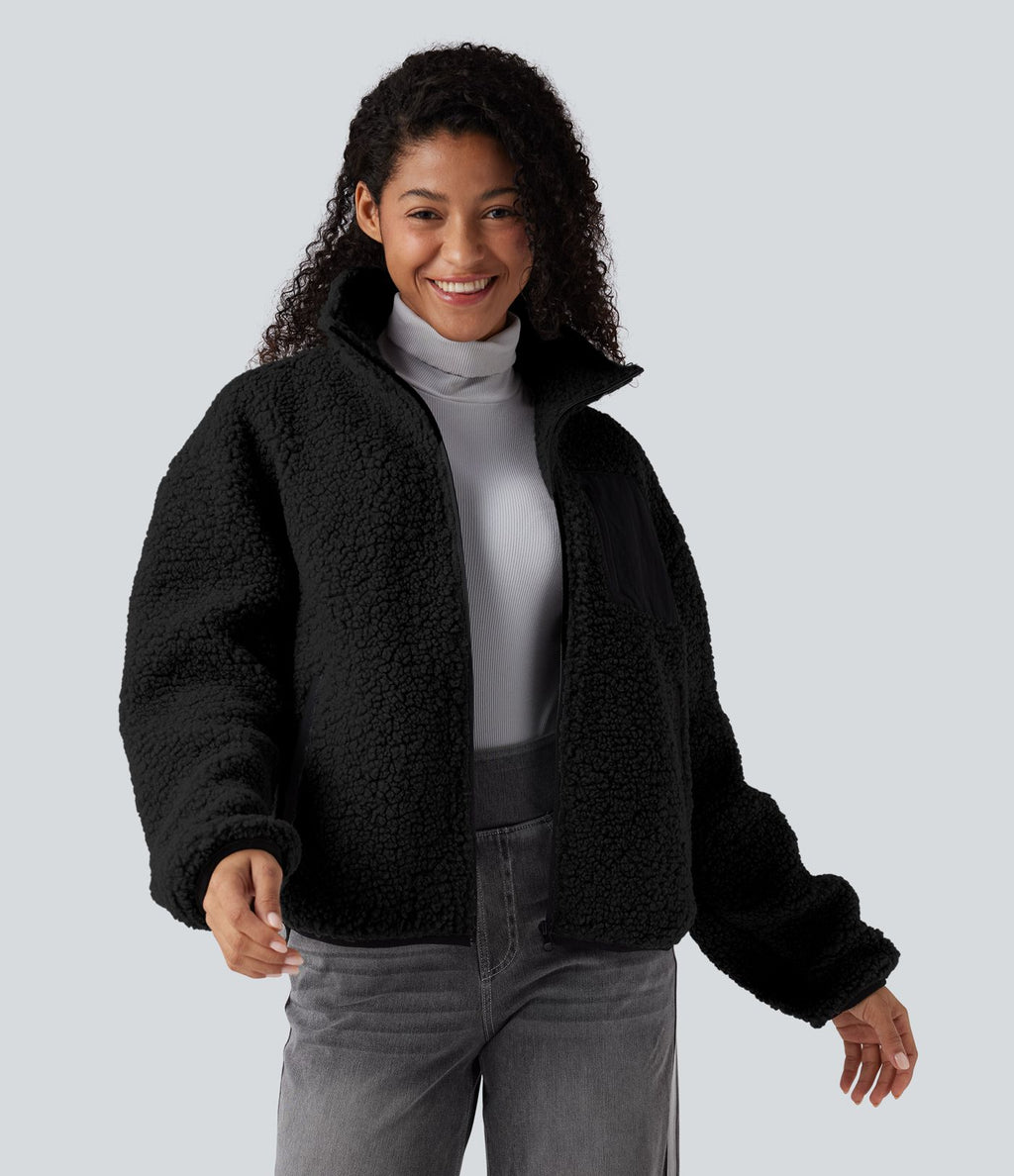 Veste sherpa col roulé manches longues avec poches