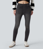 Jean skinny 7/8 décontracté taille mi-haute délavé Halara Flex™ avec poches