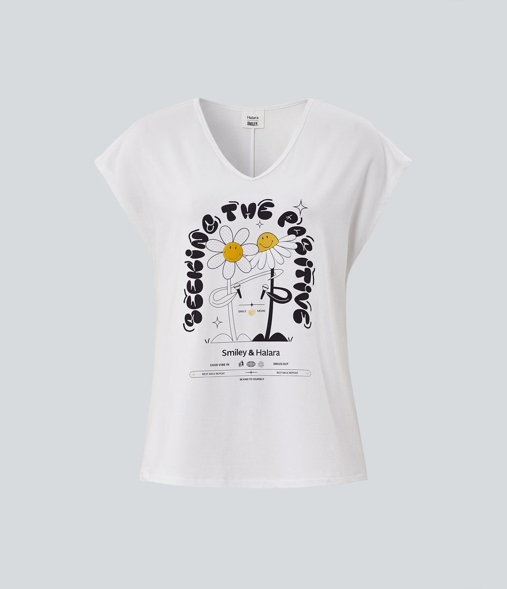 T-shirt casual Halara X Smiley® col V à manches courtes
