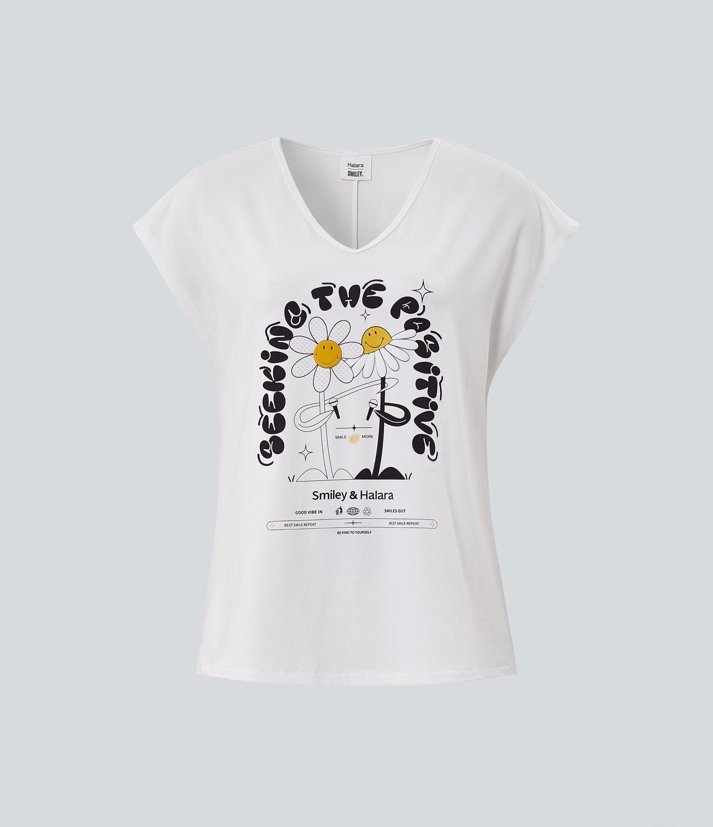 T-shirt casual Halara X Smiley® col V à manches courtes