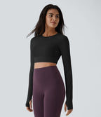 Top Sport Yoga Uni à Trou pour le Pouce Coupe Courte