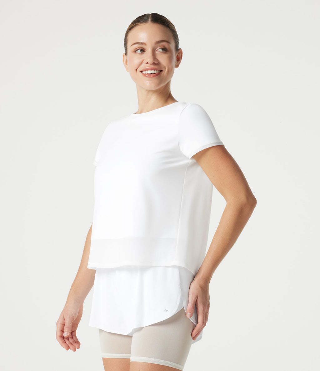 Haut sport SoftlyZero™ Airy effet frais InstantCool à col rond avec superposition en mesh, protection solaire UPF50+