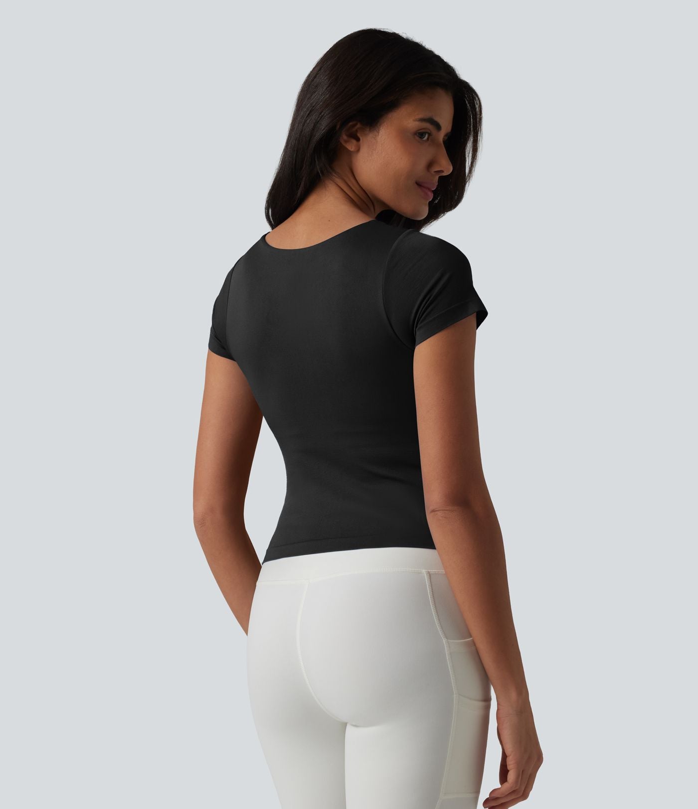 OneForm Haut de sport de yoga sans coutures col carré manches courtes soutien-gorge intégré