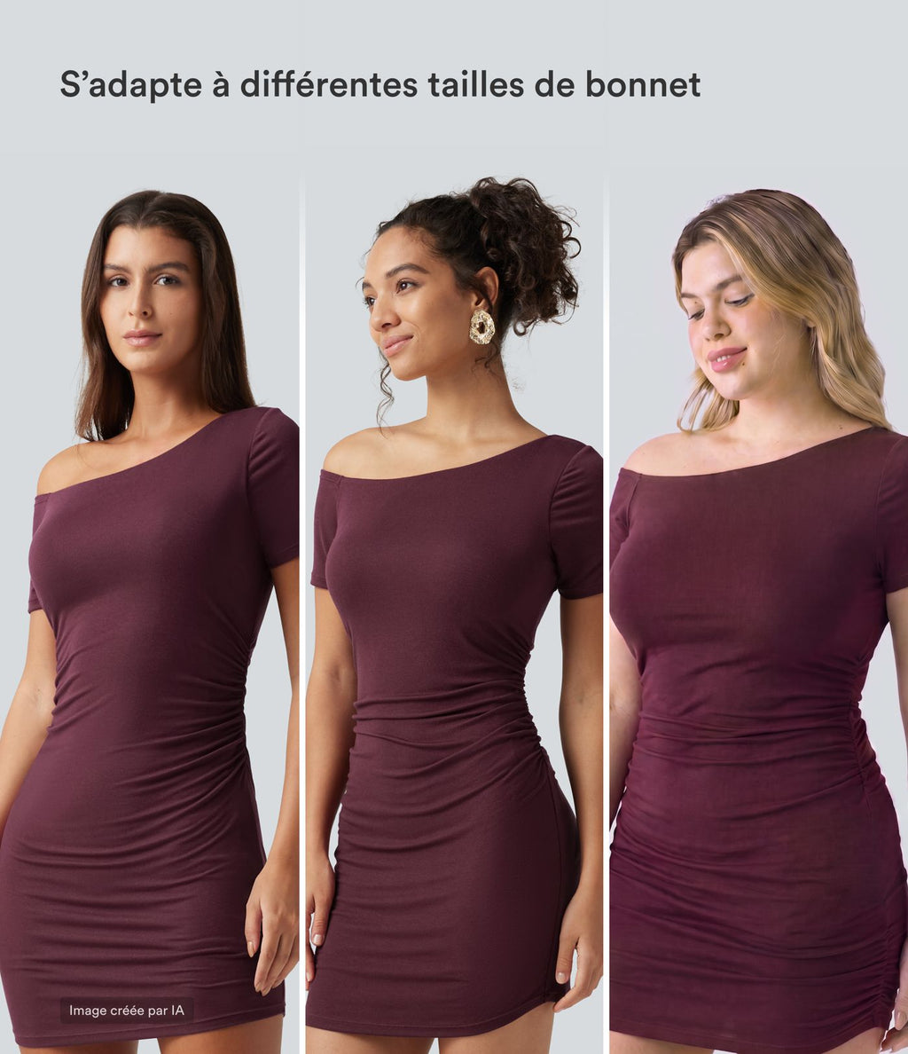 Robe-short mini moulante côtelée asymétrique accès facile Easy Peasy avec coussinets amovibles, poches et bonnets B à E
