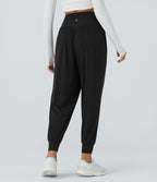 Jogging de Yoga à Taille Haute, Croisé Devant, Plis, Poches Latérales, en Tissu Gaufré