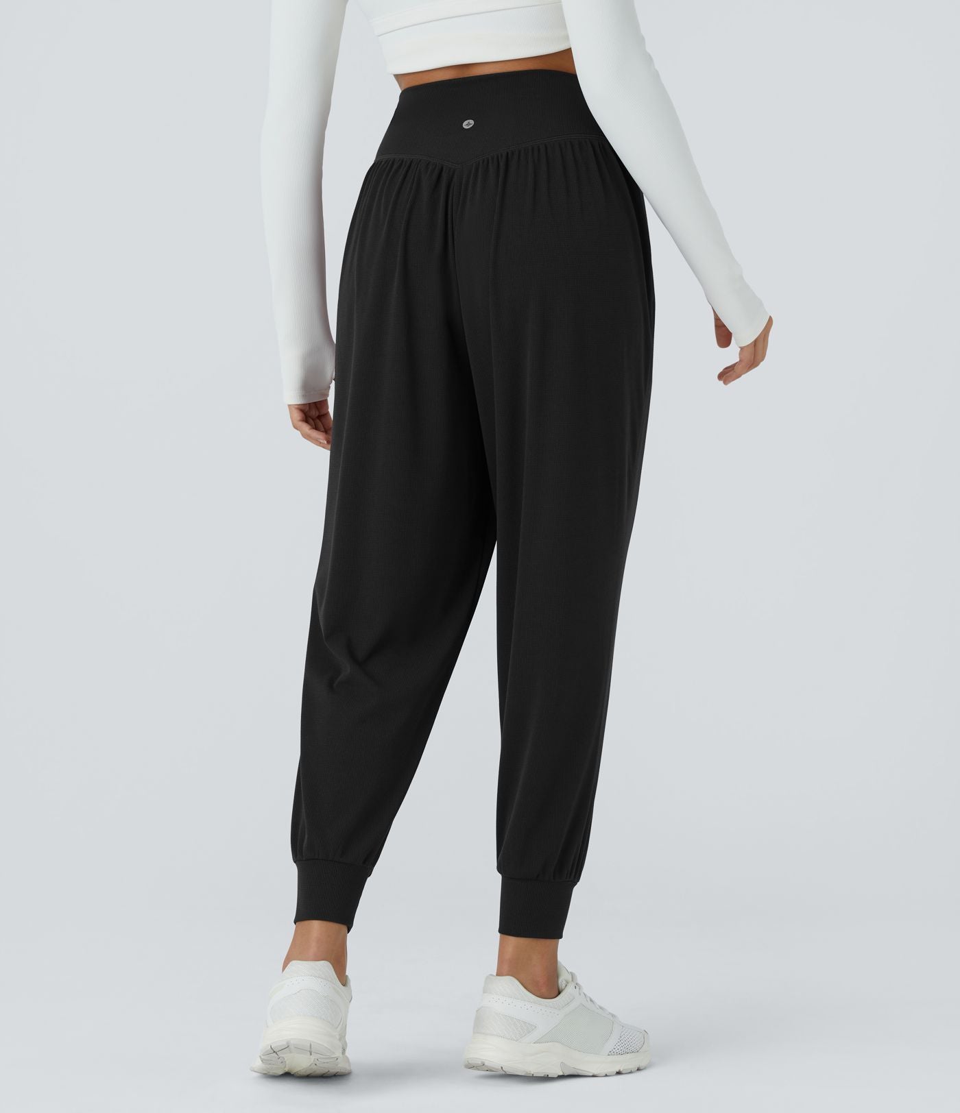 Jogging de Yoga à Taille Haute, Croisé Devant, Plis, Poches Latérales, en Tissu Gaufré
