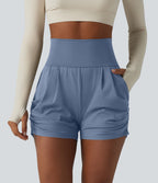 Short de yoga SoftlyZero™ Airy taille haute froncé effet frais InstantCool 7,5 cm avec poches