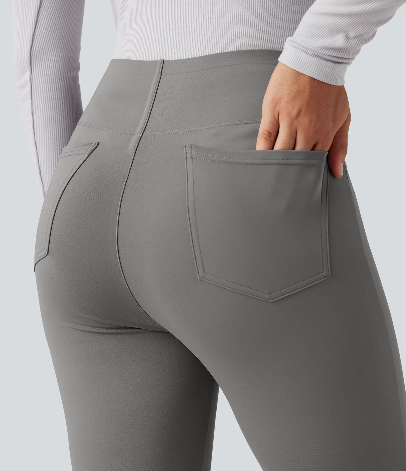 Pantalon tailleur bootcut taille haute ventre plat avec poches
