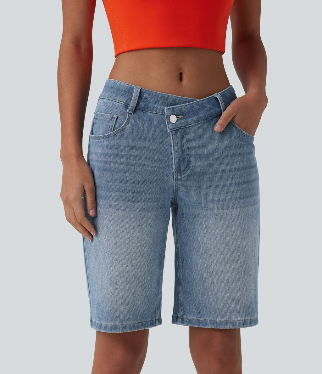 Halara Flex™ Short casual en jean asymétrique taille basse avec poches