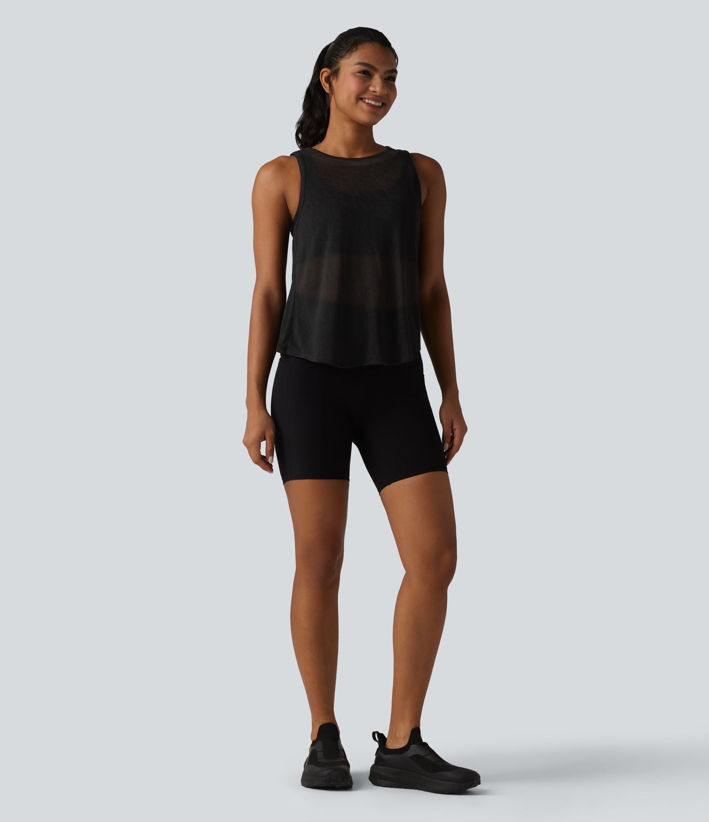 Débardeur de course transparent col rond ourlet arrondi - sans brassière de sport incluse