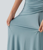Robe maxi casual fluide sans manches col rond avec fronces et taille croisée