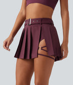 Jupe-short de danse micro-mini Breezeful™ taille mi-haute plissée avec ceinture, ourlet asymétrique, poche et séchage rapide