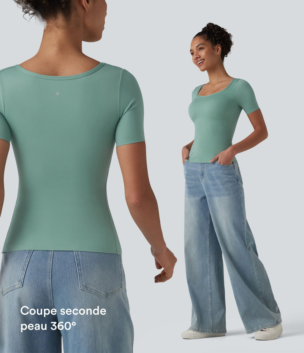 T-shirt casual col rond échancré à manches courtes avec brassière intégrée — Bonnets B-E