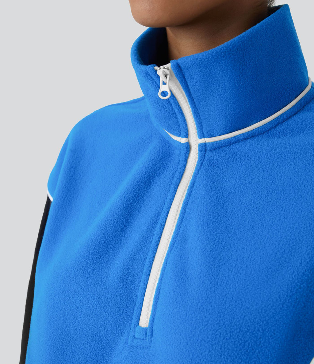 Sweat bicolore en polaire col montant avec demi-zip et manches longues