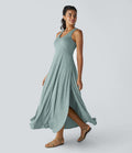 Robe Casual Débardeur Longue Fluide Fendue Dos Nu à Col en U
