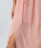 Robe de Vacances Maxi Fluide à Dos Nu en Tube avec Dos Lacé et Volants Drapés