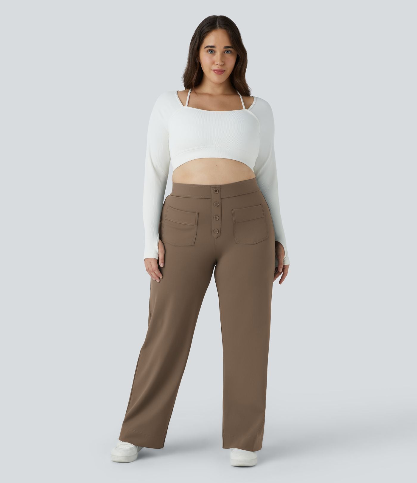 Pantalon coupe droite grande taille taille haute DayStretch avec poches