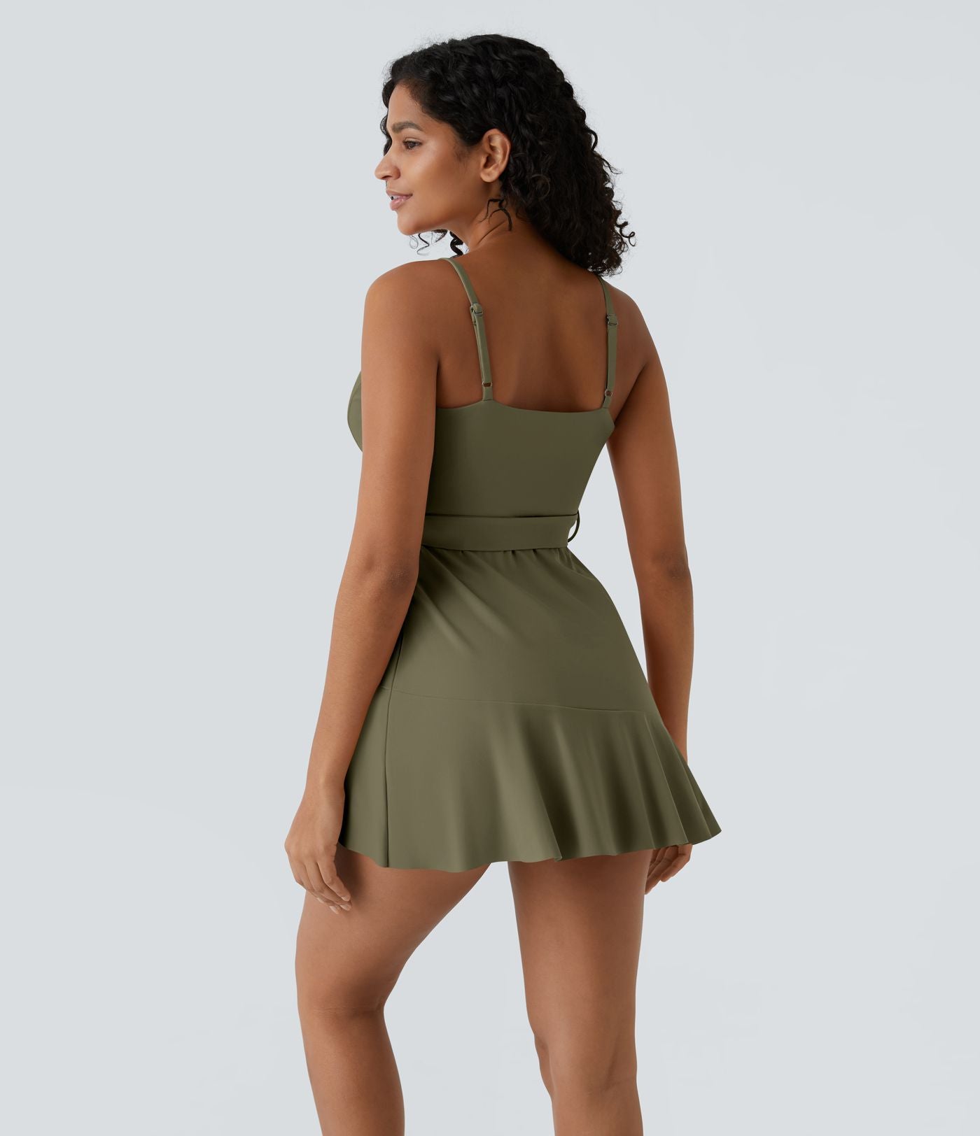 Robe décontractée mini 2-pièces col V liens latéraux volant fluide avec poche A-D