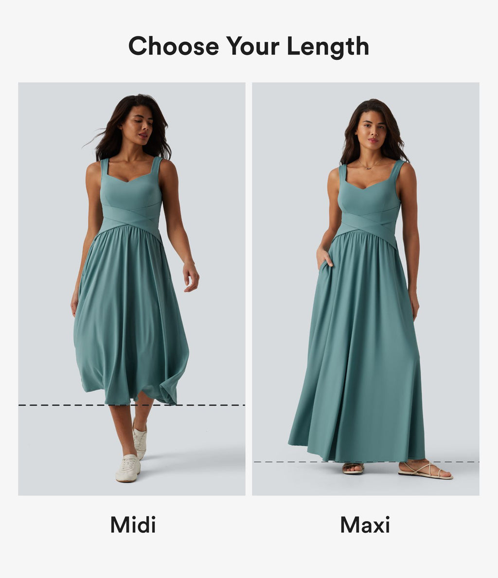 Robe longue fluide sans manches avec brassière intégrée (Bonnets E-G) et poches