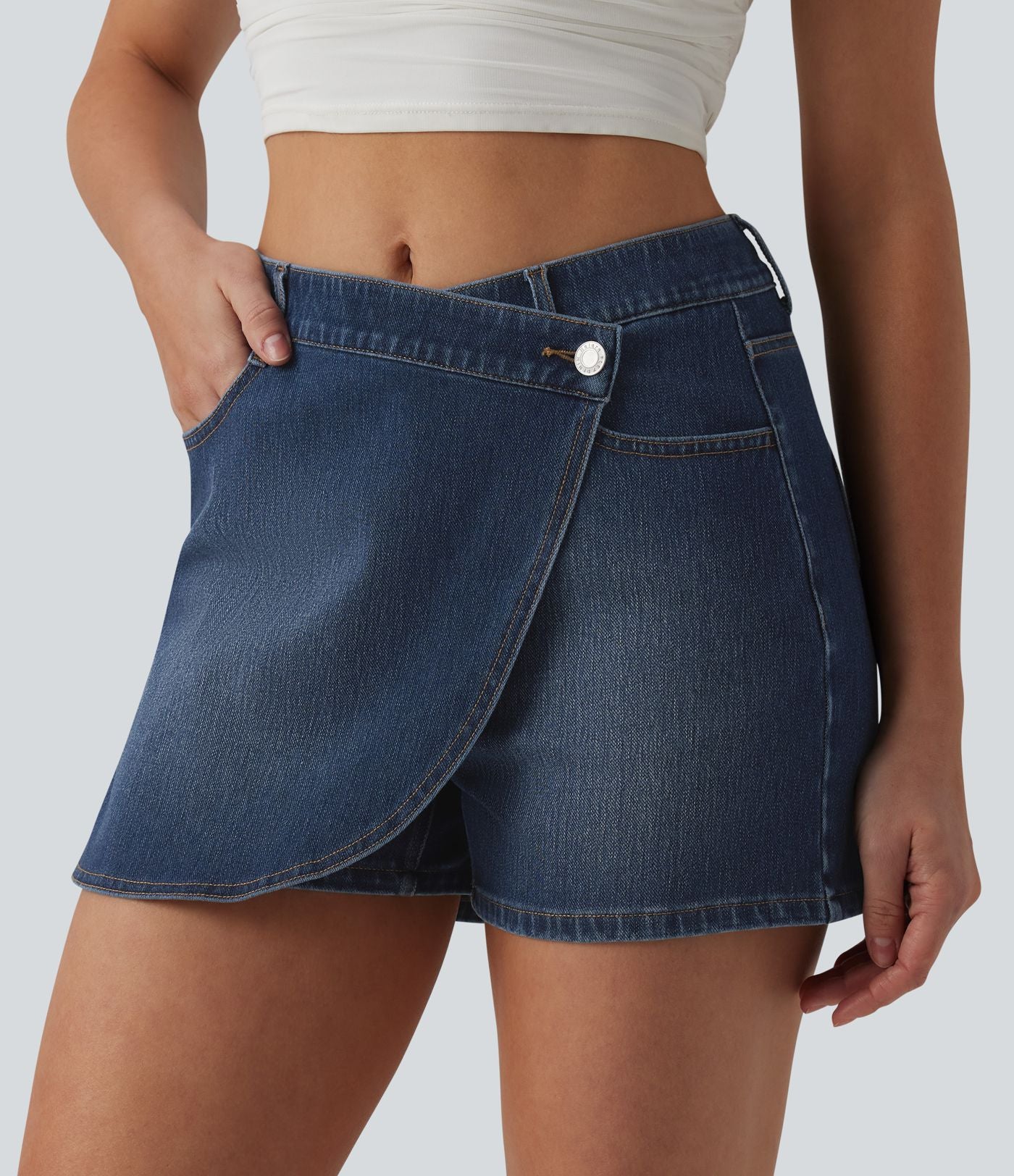 Jupe-short denim Halara Flex™ asymétrique casual taille mi-haute avec poches
