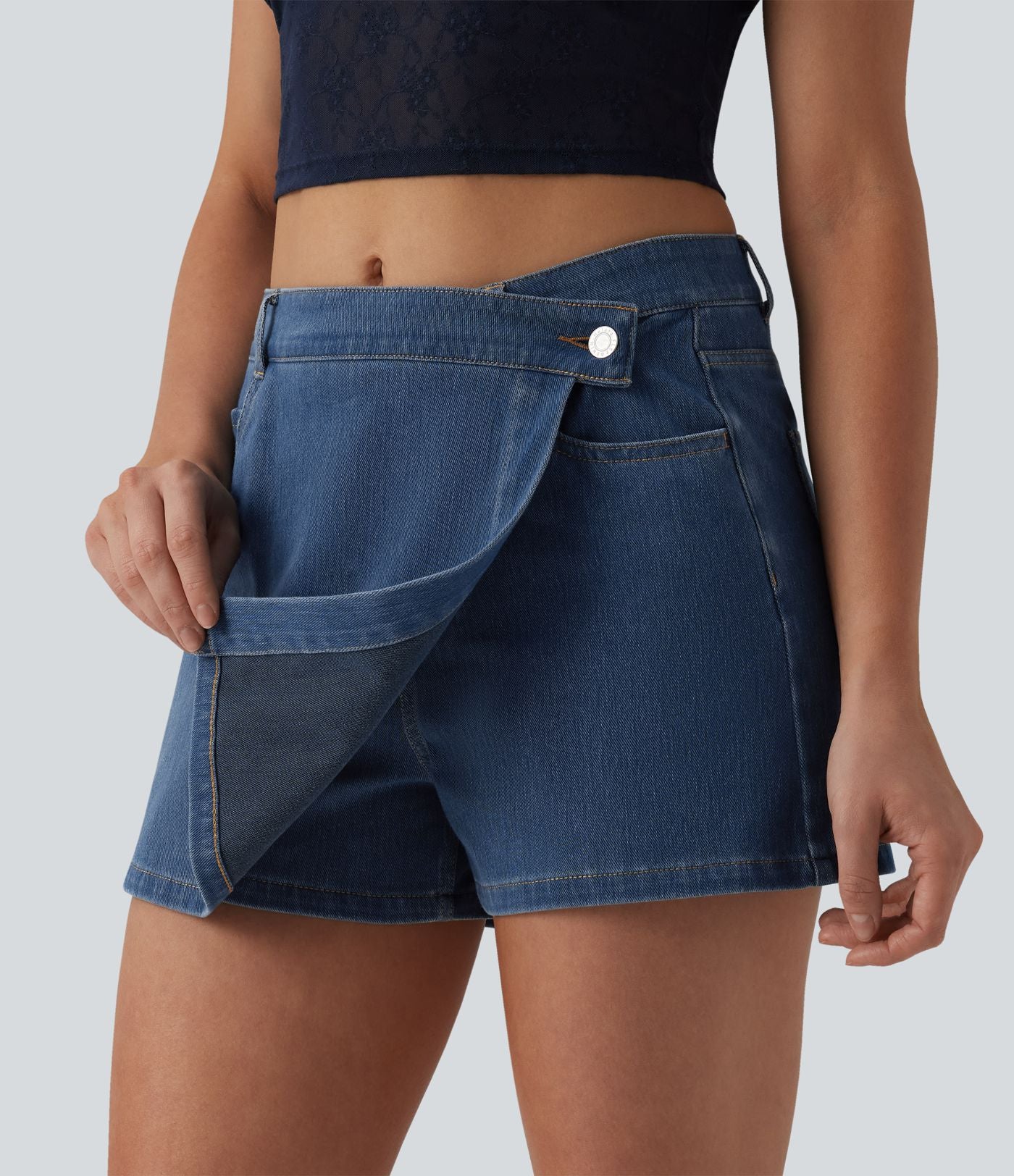 Micro skort jean Halara Flex™  taille mi-haute asymétrique avec poches