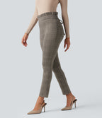 Pantalon tailleur skinny Halara Flex™ paper bag pied-de-poule carreaux taille haute à nœud avec poches
