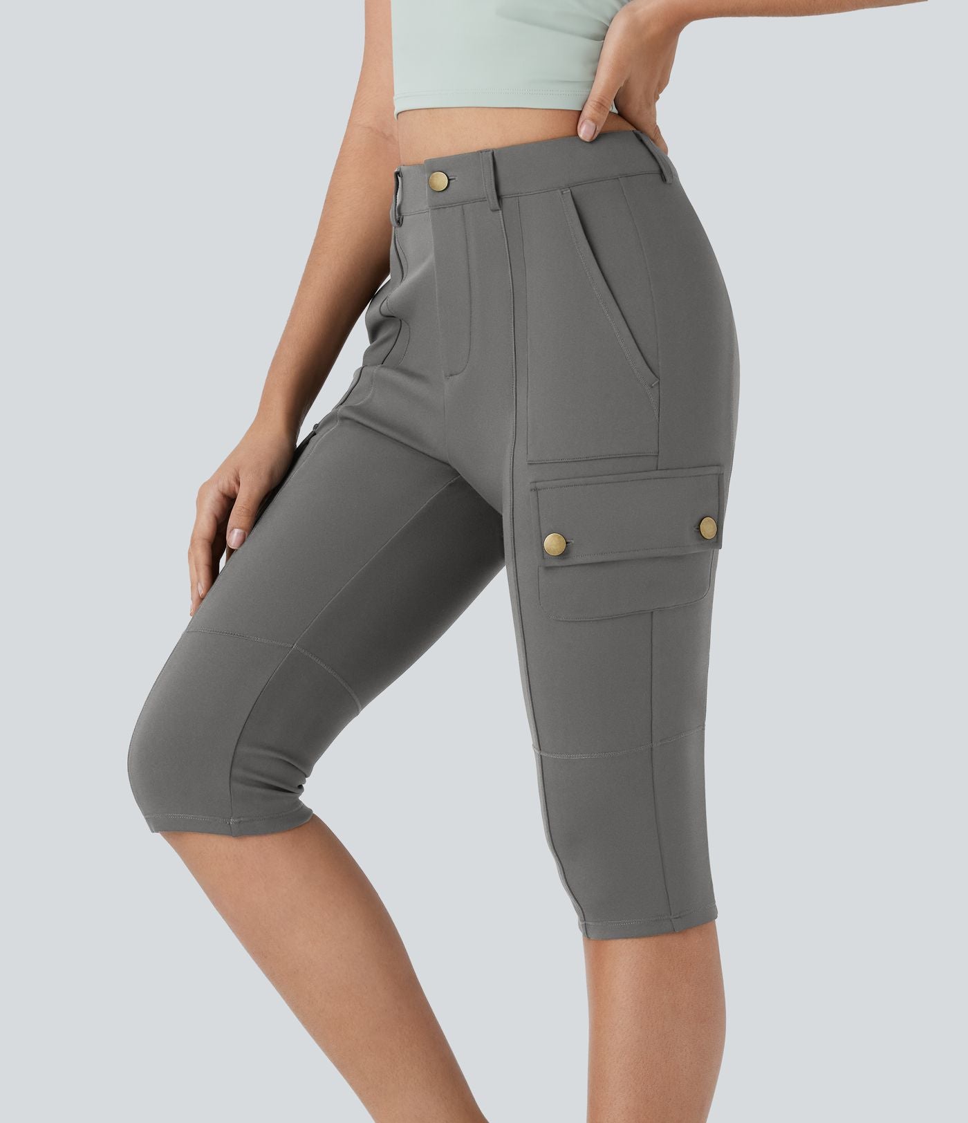 Pantalon cargo pedal pusher ajusté uni taille haute DayStretch avec poches zippées