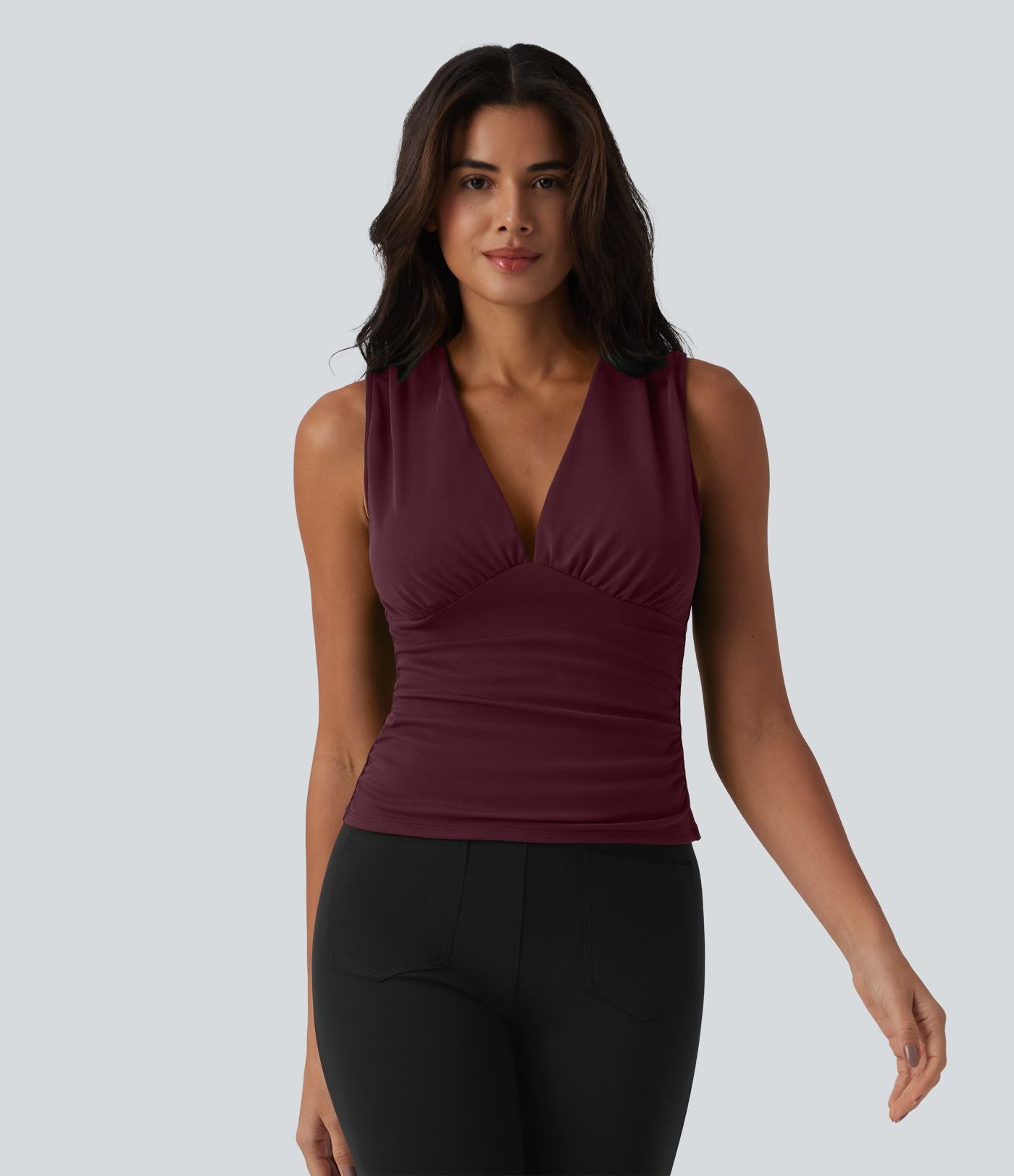 Débardeur tailleur col V avec fronces et brassière intégrée