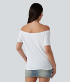 T-shirt casual col épaules dénudées manches courtes