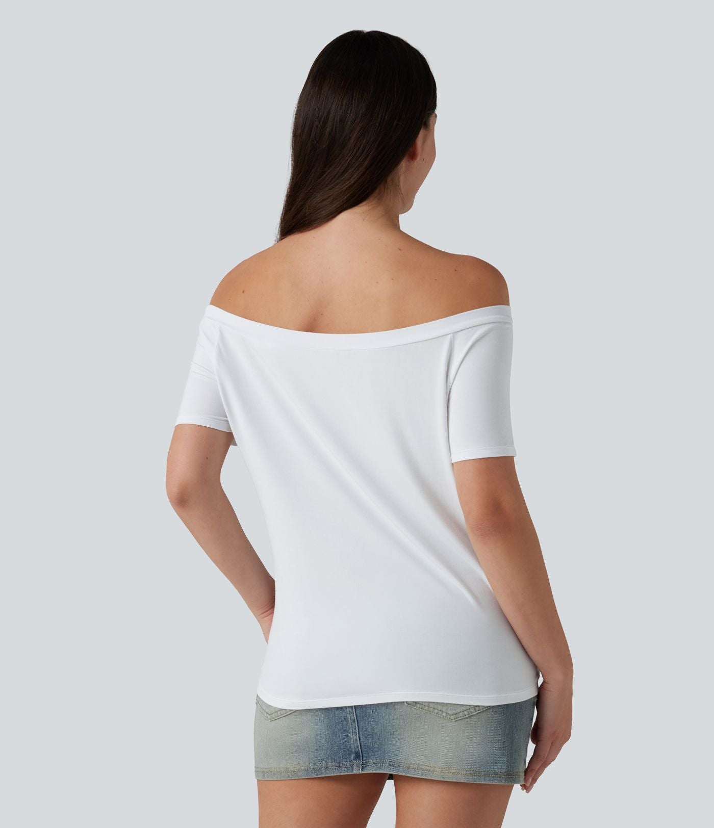 T-shirt casual col épaules dénudées manches courtes