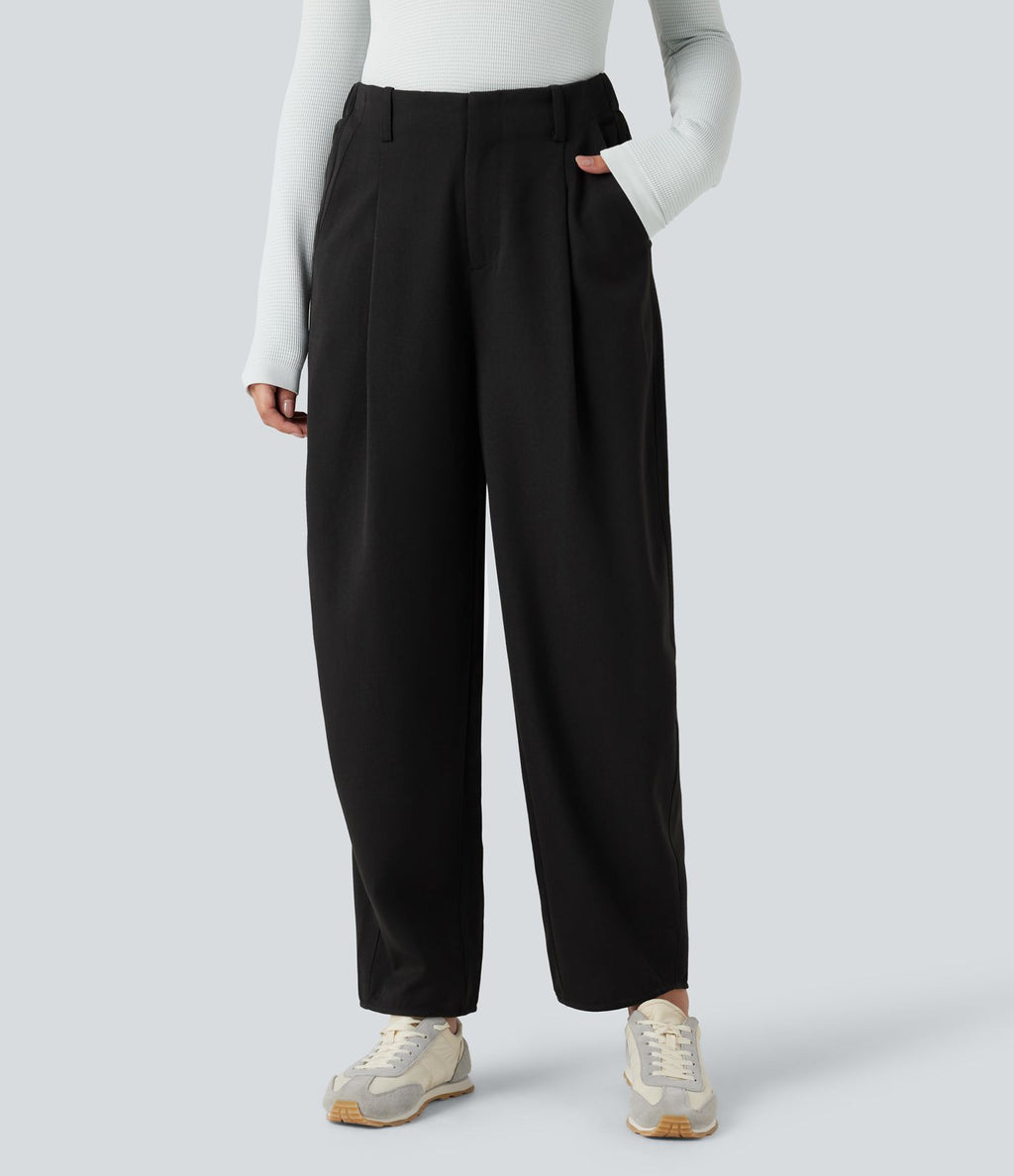 Pantalon barrel taille haute avec poches