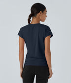 Blouse Travail Unie Froncée Croisée Manches Courtes Col en V