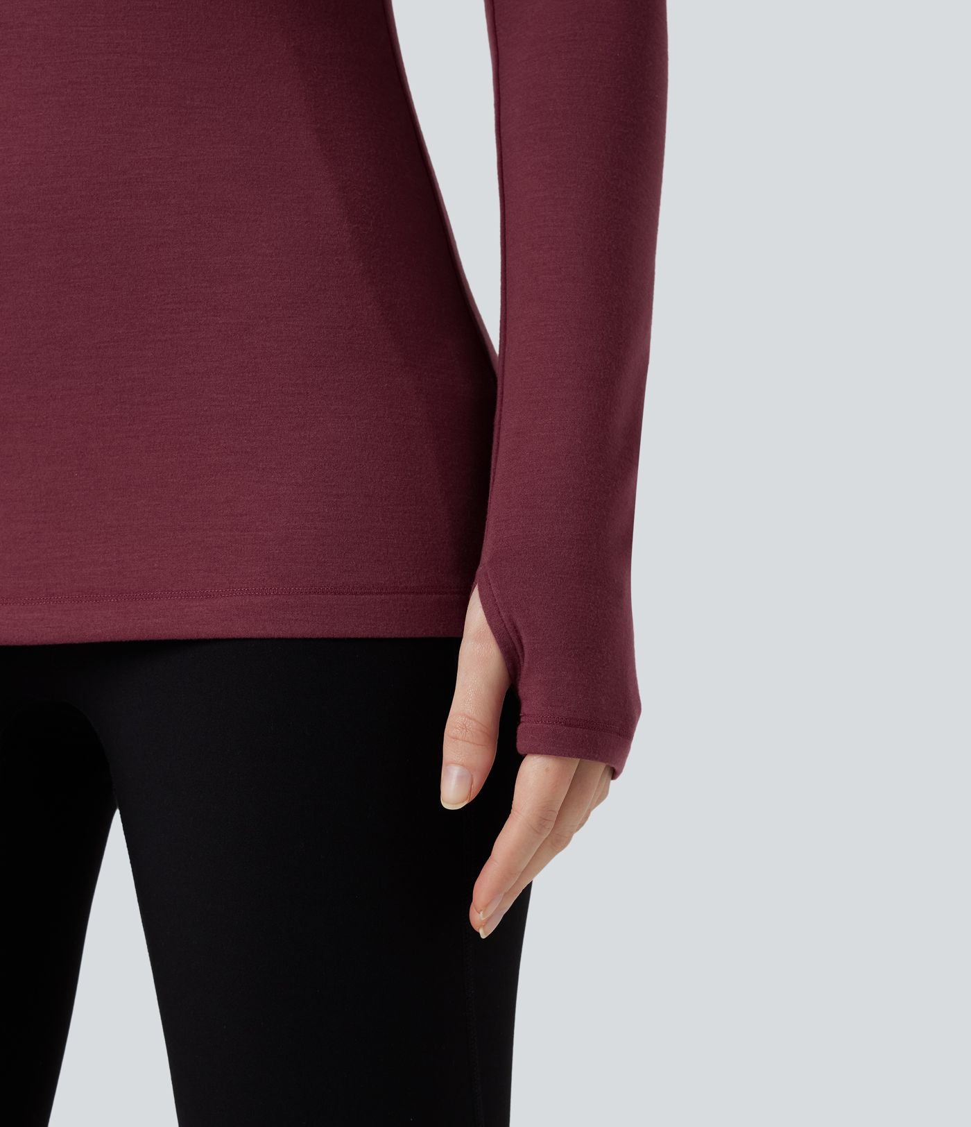 Haut de sport yoga chauffant à capuche à manches longues avec passants pouces Halara HeatCore