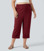 Pantalon de villégiature capri effet lin, grande taille, taille haute, avec poches