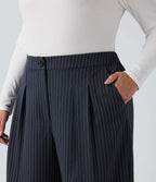 Pantalon tailleur large grande taille taille haute à rayures avec poches