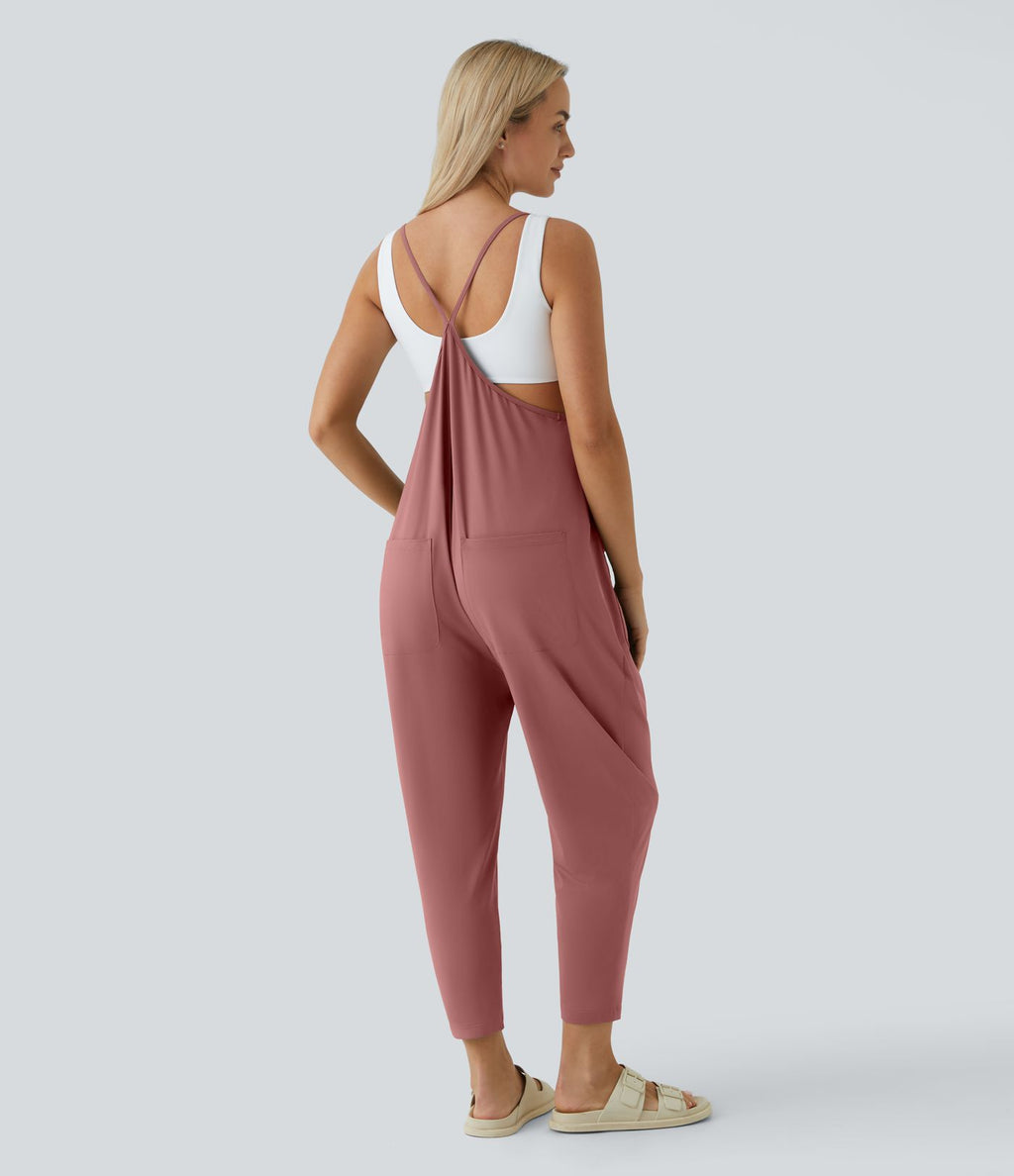 Combinaison Casual à Jambes Fuselées Chevilles Lâche Dos Nu Poches Multiples