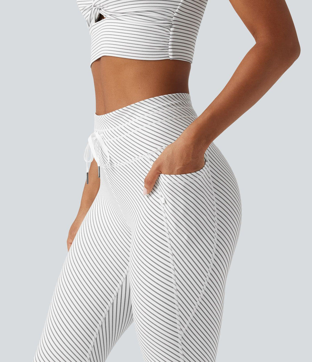 Legging de yoga taille haute en sergé rayé avec cordon de serrage et poches